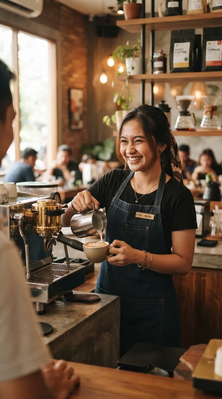Barista menyajikan kopi di kafe