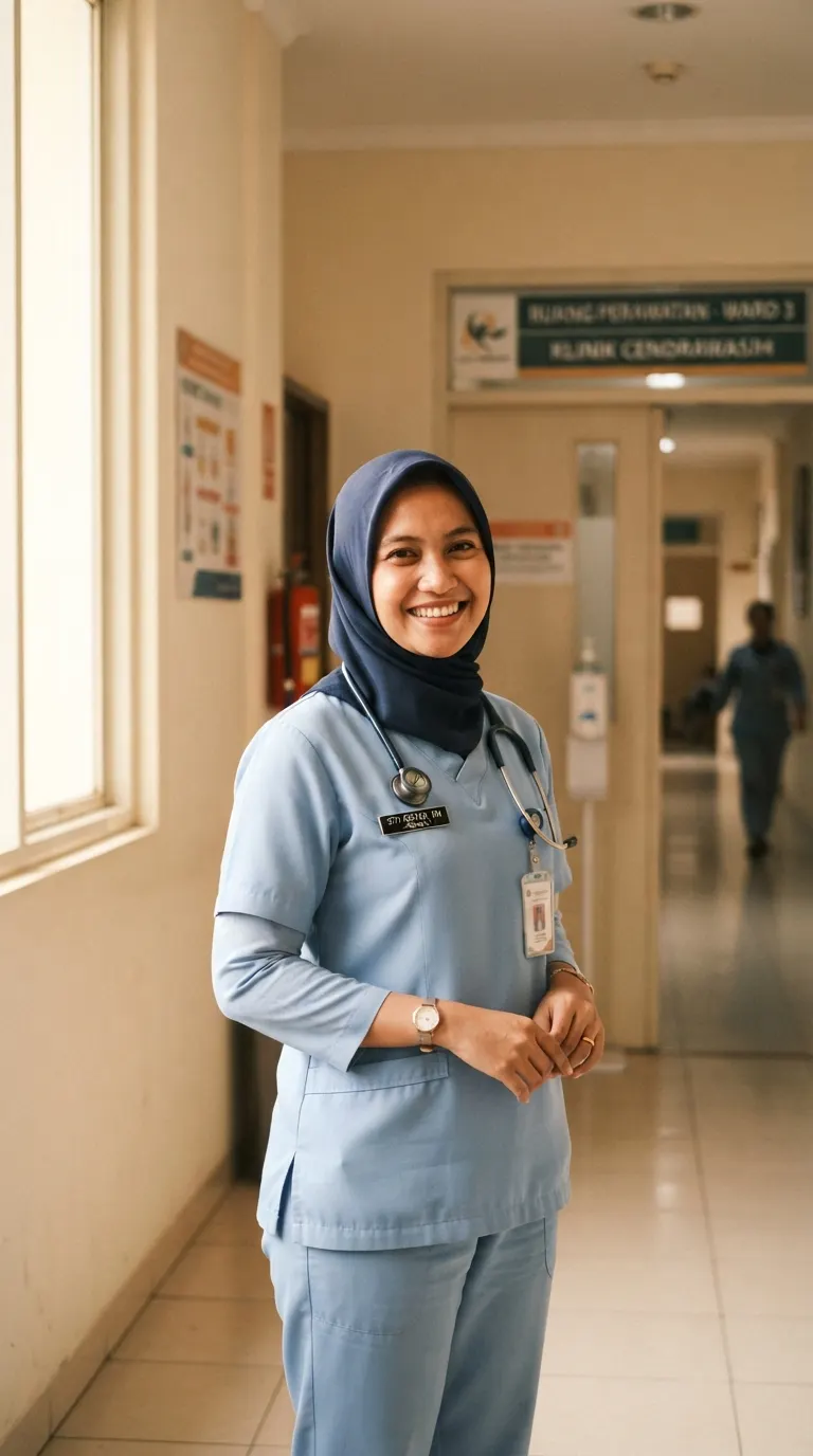 Perawat tersenyum di klinik